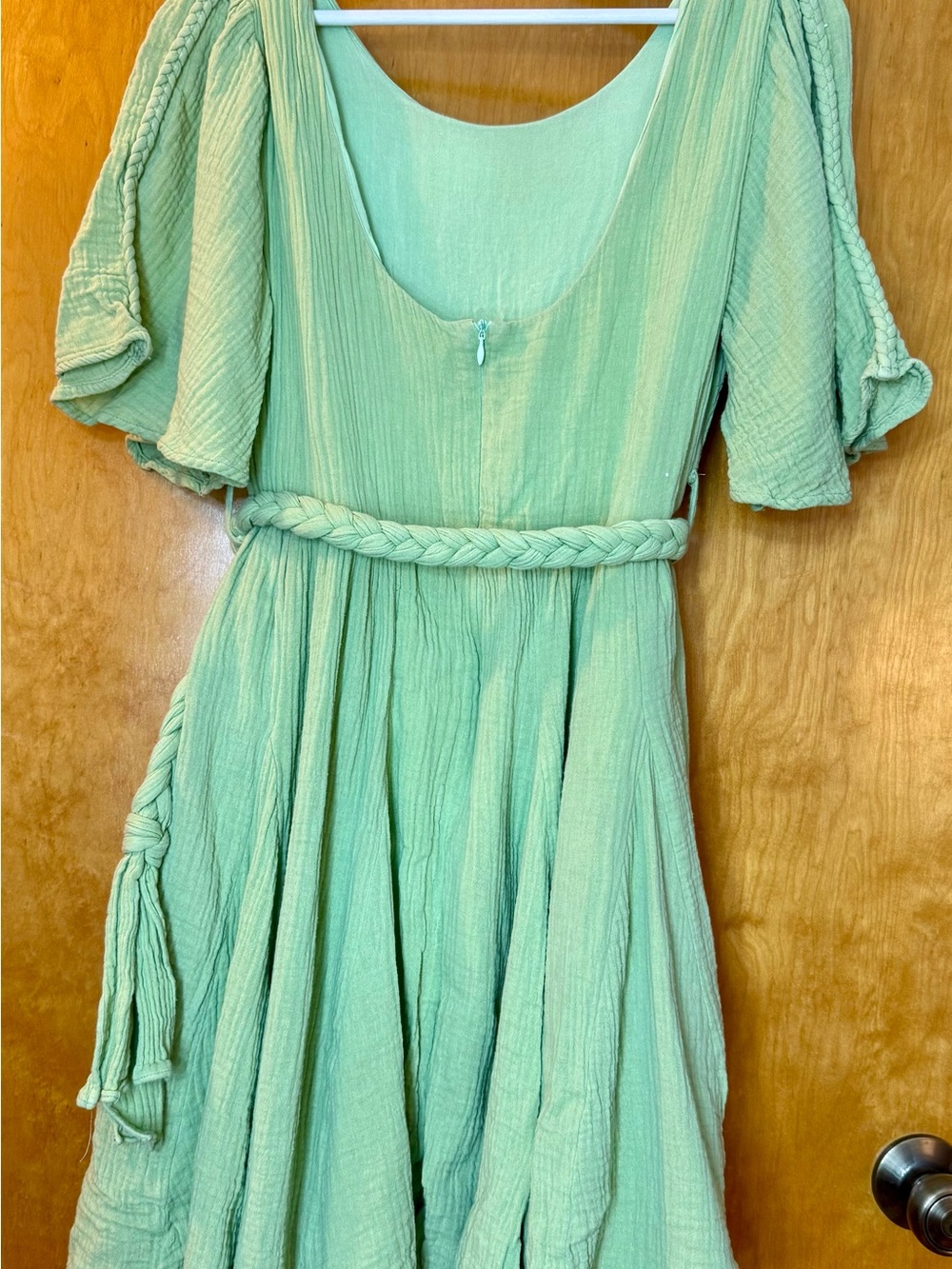 Lime Green Flutter Sleeve Braided-Belt Mini Dress - Picture 5 of 6